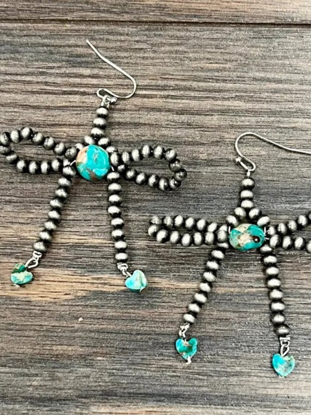Turquoise Bow Earrings Western Boho Rodeo Navajo Pearl Statement Dangle